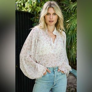 Lulus Love Can Bloom Cream Floral Print Long Sleeve Button-Up Top - Size Small